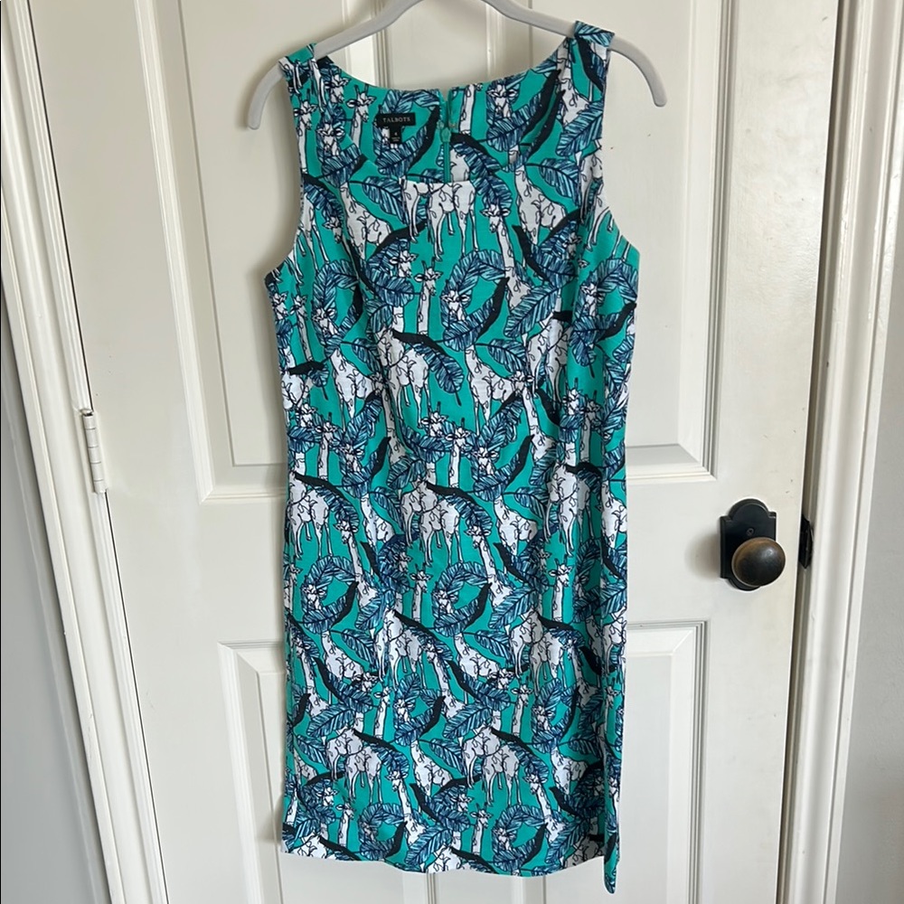 Talbots Teal and White Graphic Midi Dress